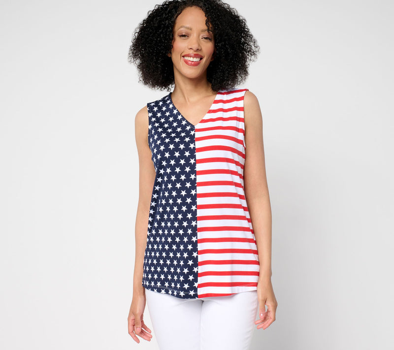 Denim & Co. Americana Favorite Jersey V-Neck Tank — View 2