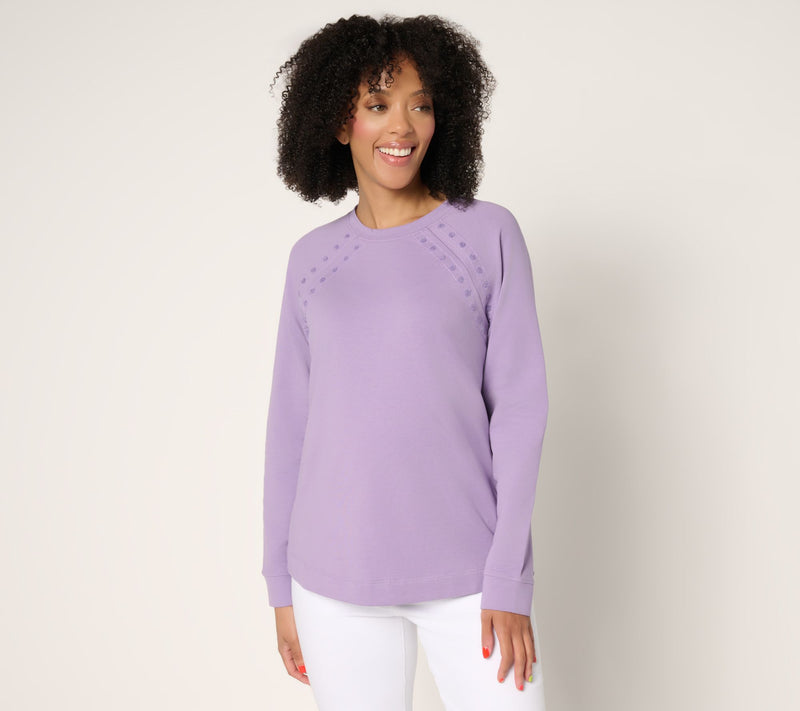 Denim & Co. Active French Terry Pullover with Embroidery — Main view
