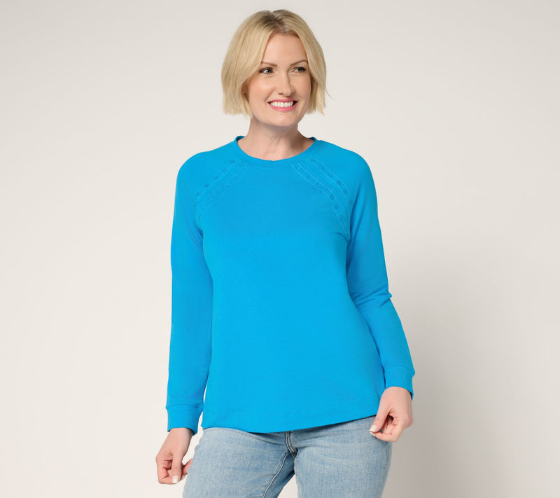 Denim & Co. Active French Terry Pullover with Embroidery — View 12