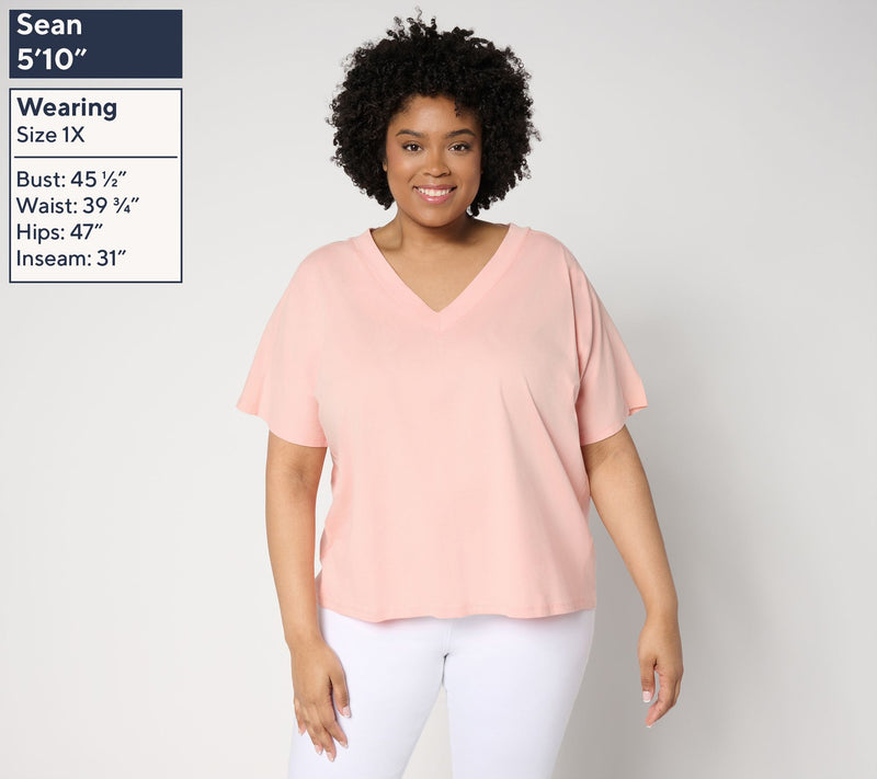 Peace Love World Boheme Sueded Cotton Mixed Media Dolman Tee — View 2