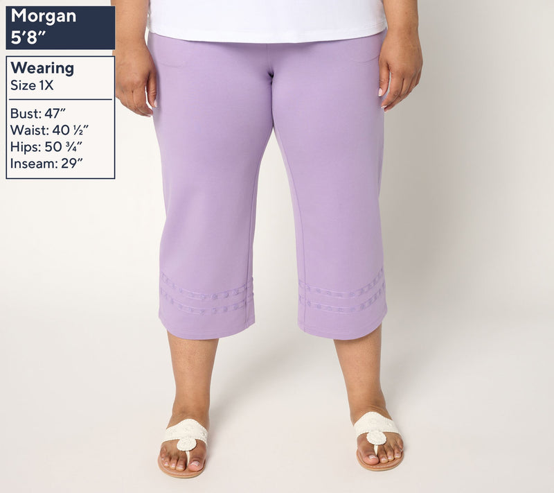 Denim & Co. Active Petite French Terry Crop Pant with Embroidery — View 10
