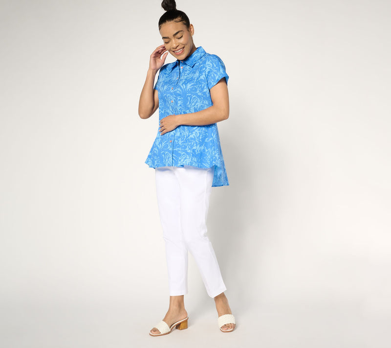 Women with Control Printed Poplin Button Front Shirt — View 5
