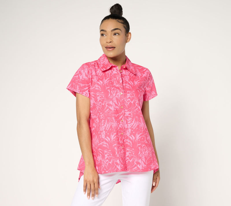 Women with Control Printed Poplin Button Front Shirt — View 14