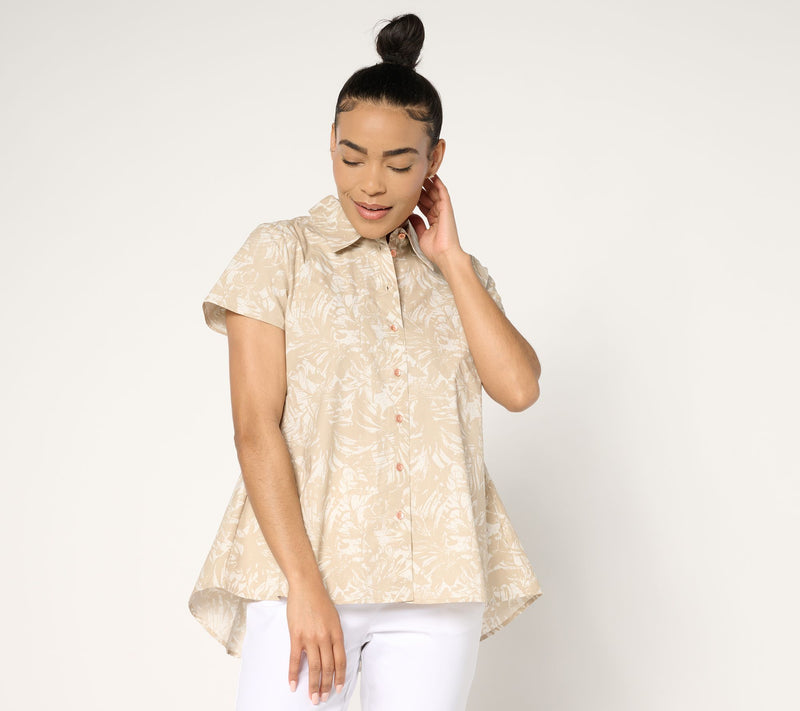 Women with Control Printed Poplin Button Front Shirt — View 15