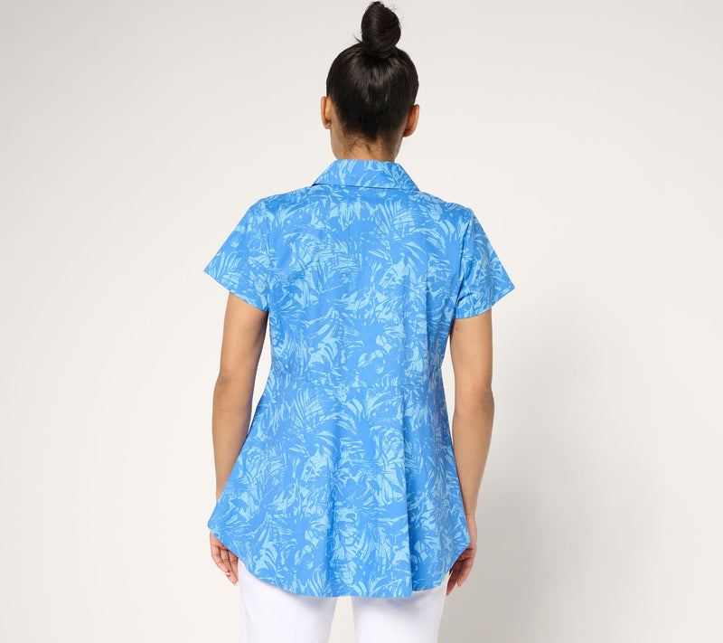 Women with Control Printed Poplin Button Front Shirt — View 4