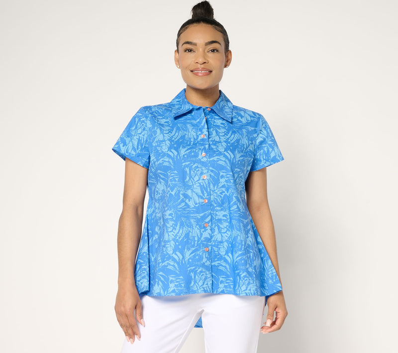 Women with Control Printed Poplin Button Front Shirt — View 16