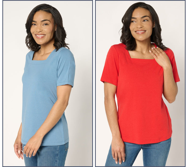 Denim & Co. Essentials Favorite Jersey 2-Pack Square Neck Tops — Main view