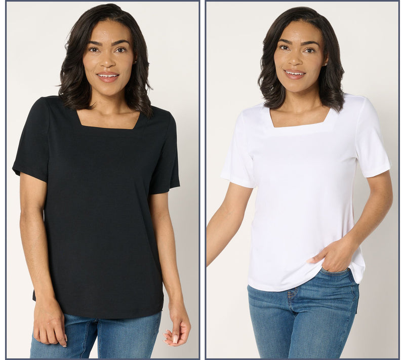 Denim & Co. Essentials Favorite Jersey 2-Pack Square Neck Tops — View 13