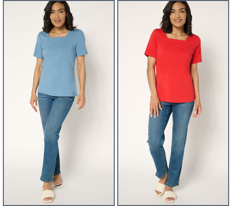 Denim & Co. Essentials Favorite Jersey 2-Pack Square Neck Tops — View 5