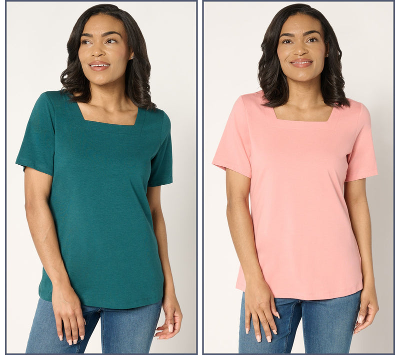 Denim & Co. Essentials Favorite Jersey 2-Pack Square Neck Tops — View 14