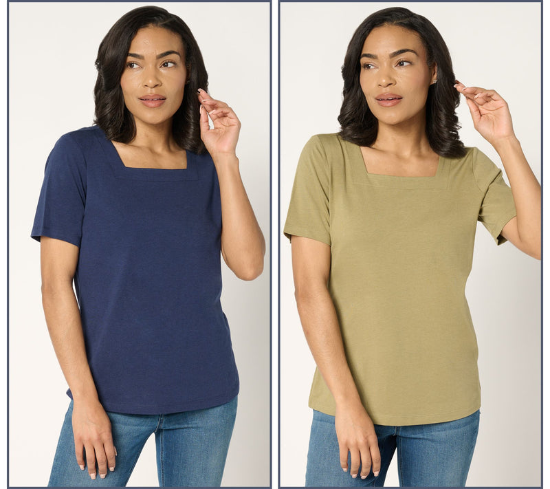 Denim & Co. Essentials Favorite Jersey 2-Pack Square Neck Tops — View 15
