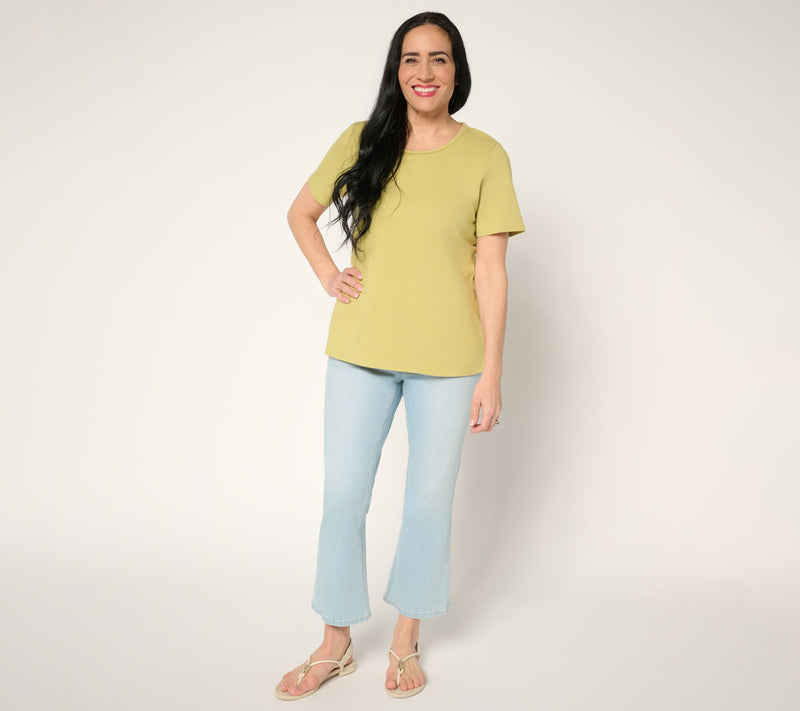Denim & Co. Essentials True Cotton Short Sleeve Top with Trim — View 7