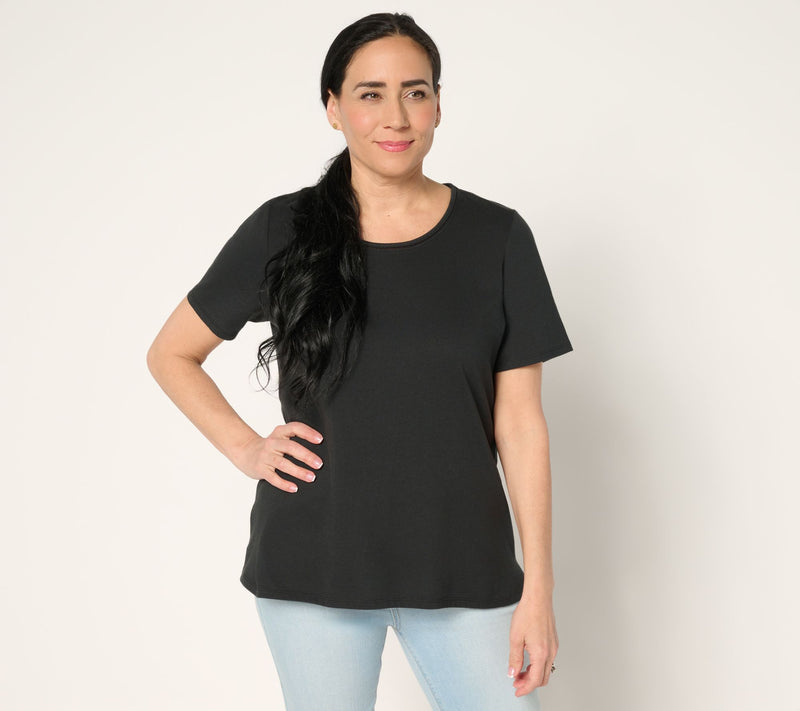Denim & Co. Essentials True Cotton Short Sleeve Top with Trim — View 14
