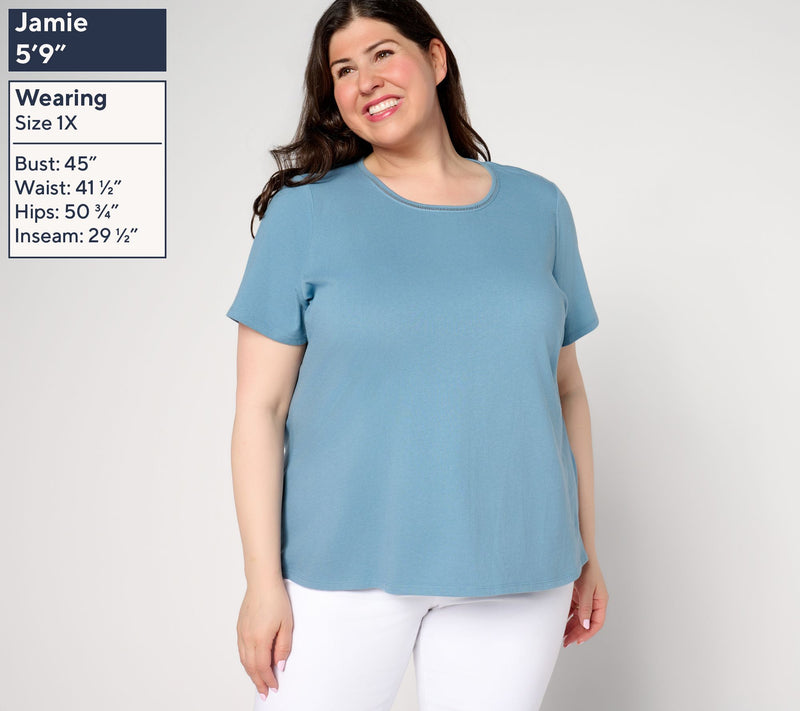Denim & Co. Essentials True Cotton Short Sleeve Top with Trim — View 4