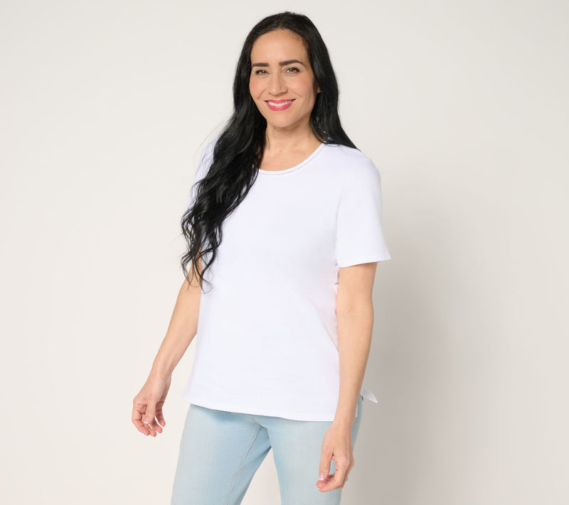 Denim & Co. Essentials True Cotton Short Sleeve Top with Trim — View 15