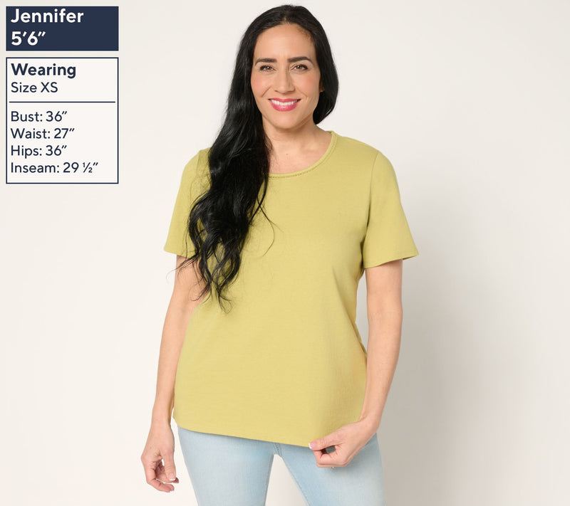 Denim & Co. Essentials True Cotton Short Sleeve Top with Trim — View 5