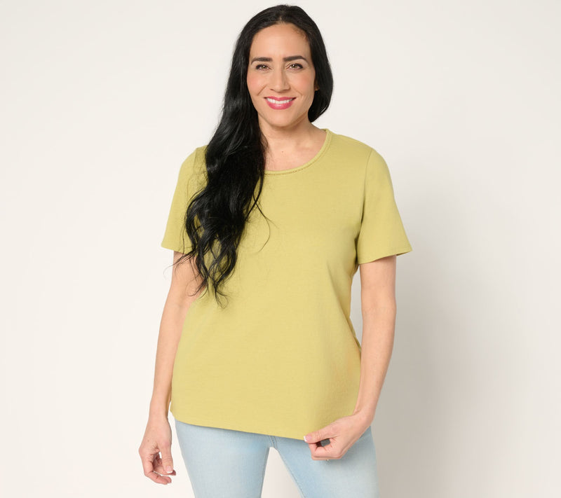Denim & Co. Essentials True Cotton Short Sleeve Top with Trim — View 3