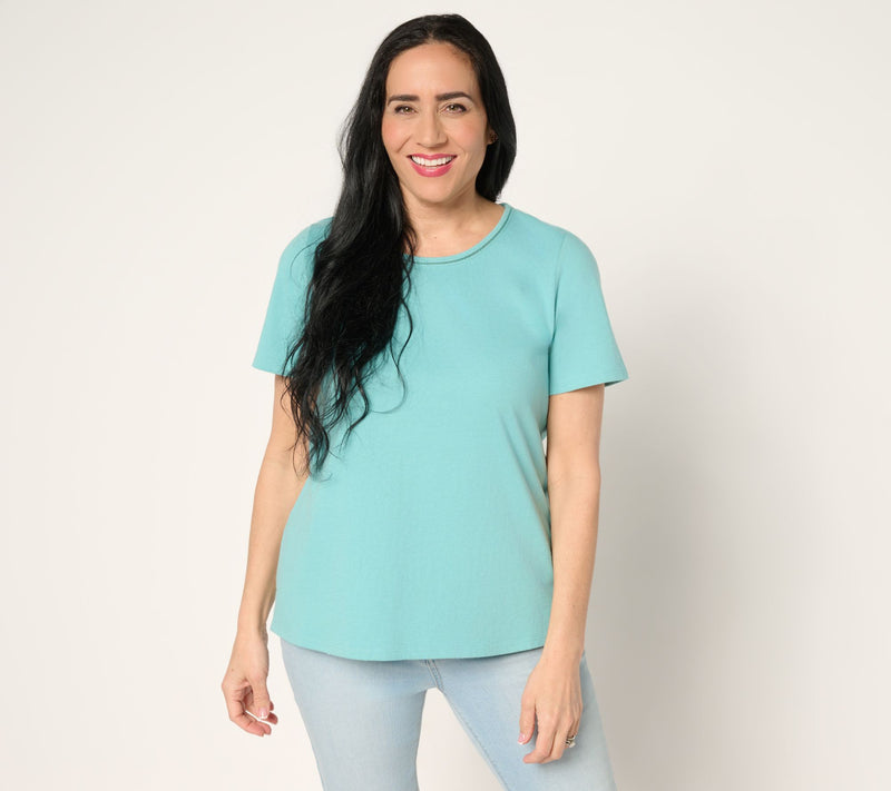 Denim & Co. Essentials True Cotton Short Sleeve Top with Trim — View 16