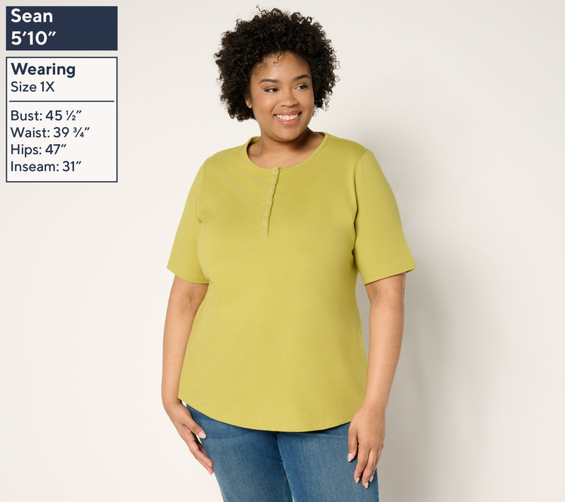 Denim & Co. Essentials Petite Perfect Jersey Henley Tunic — View 3