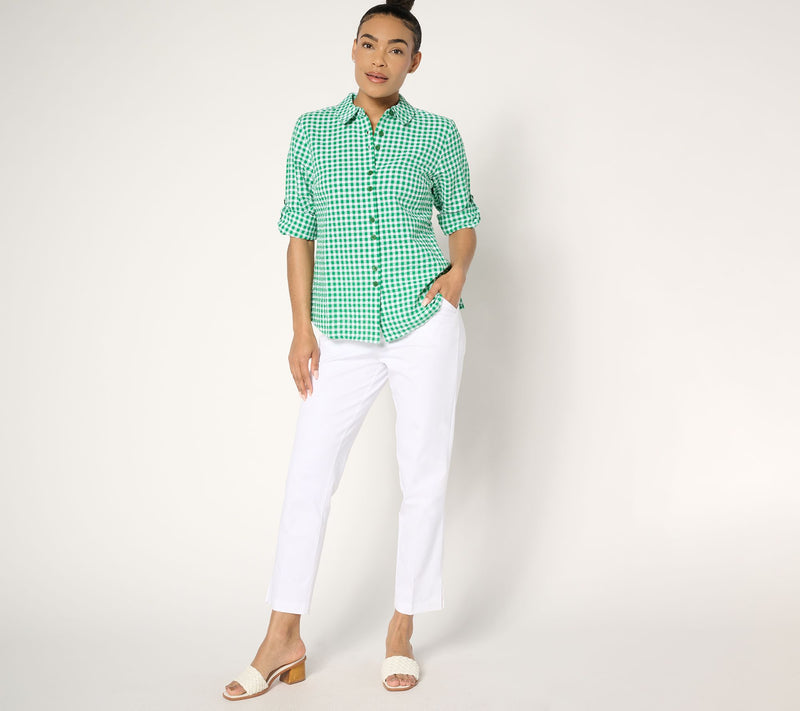 Joan Rivers 100% Cotton Seersucker Plaid Button Front Shirt — View 5