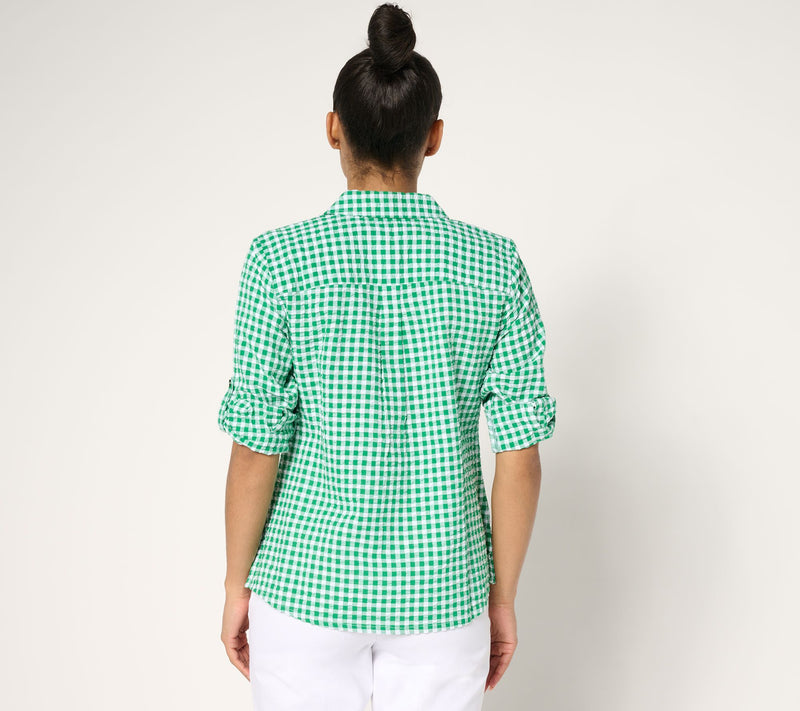 Joan Rivers 100% Cotton Seersucker Plaid Button Front Shirt — View 4