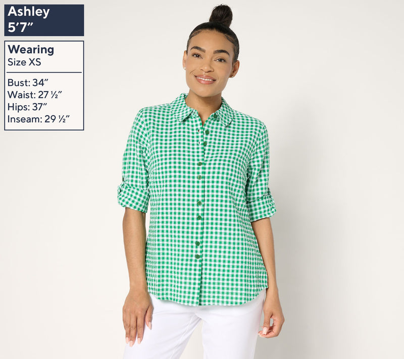 Joan Rivers 100% Cotton Seersucker Plaid Button Front Shirt — View 3