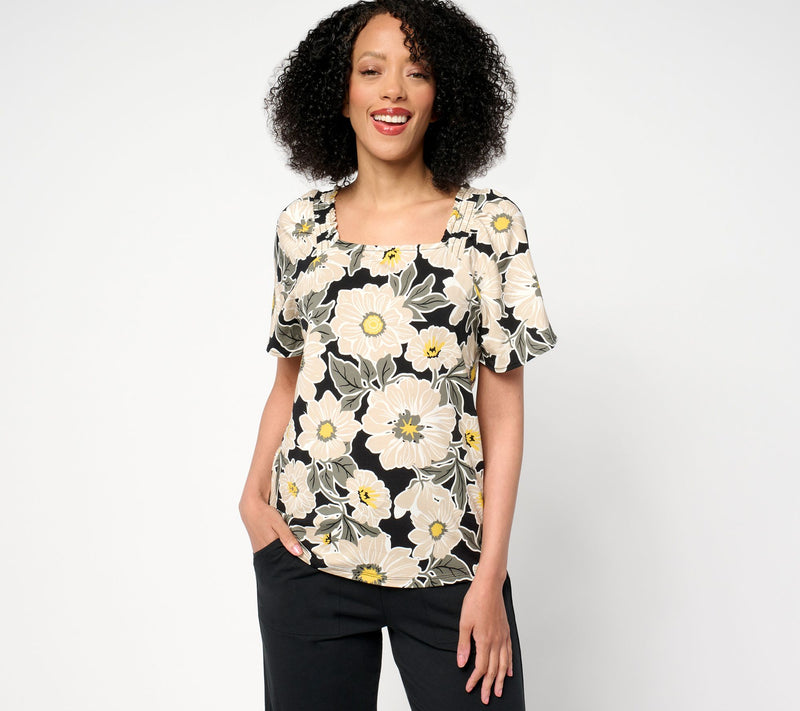 AnyBody Cozy Knit Square Neck Puff Sleeve Fashion Top — View 2