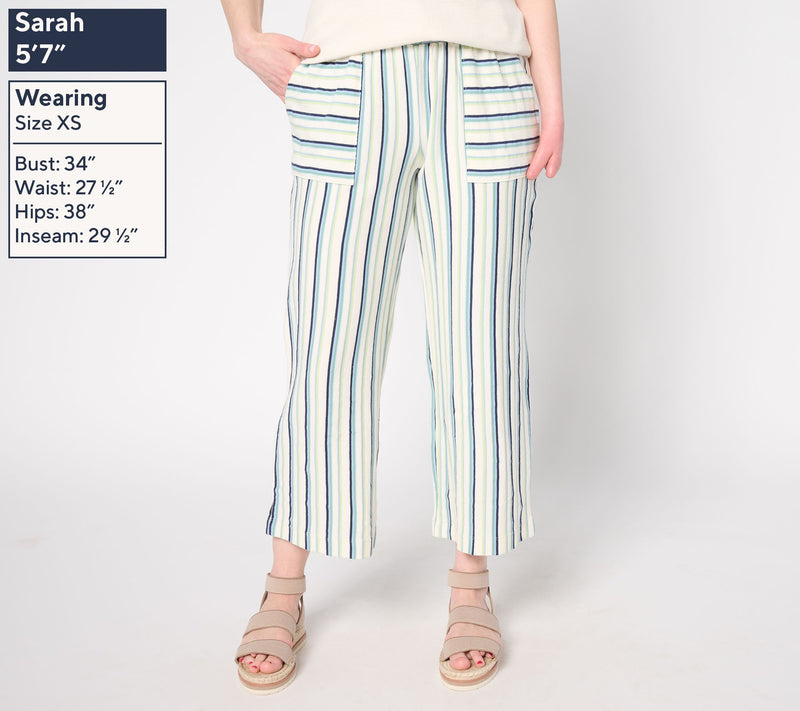 AnyBody Petite Cotton Novelty Knit Stripe Cropped Pants — View 3