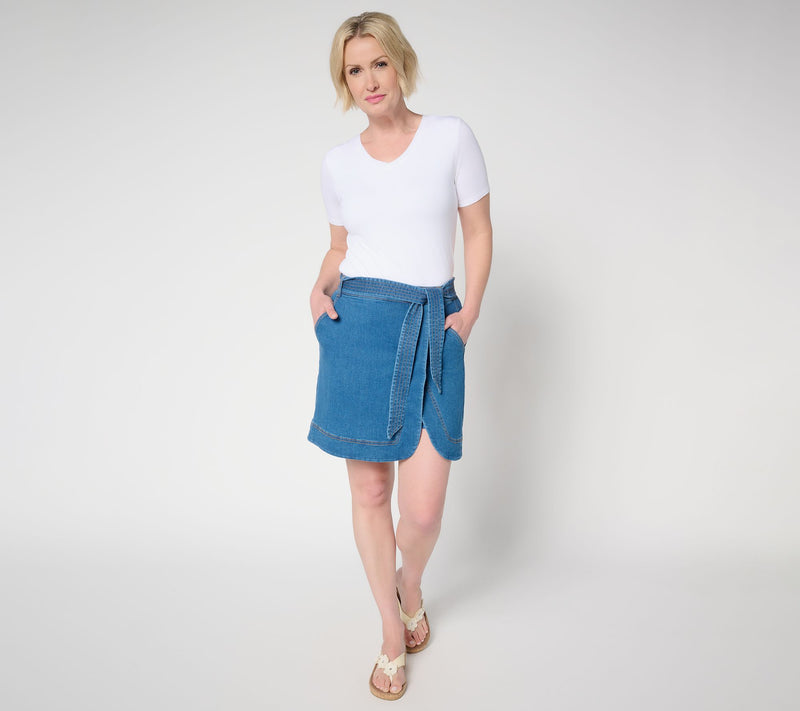 Isaac Mizrahi Live! Regular True Denim Skort w/ Self Tie Belt — View 4