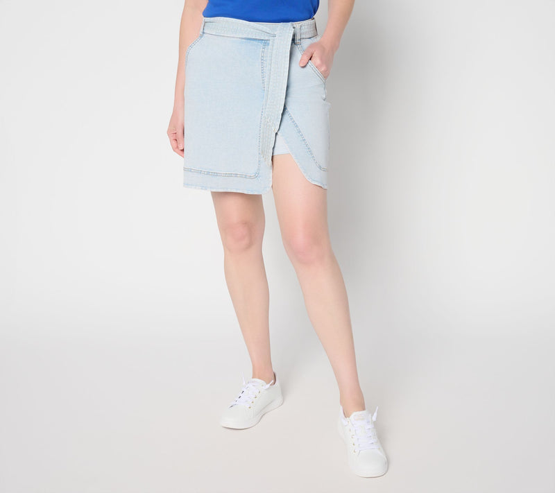 Isaac Mizrahi Live! Regular True Denim Skort w/ Self Tie Belt — View 8