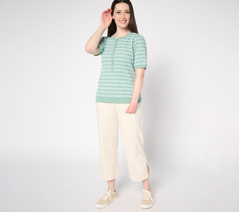 AnyBody Yarn Dye Striped Waffle Puff Sleeve Henley Top — View 5