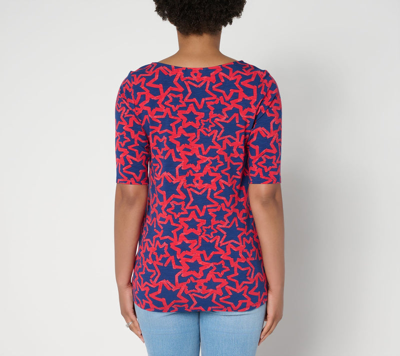 Quacker Factory Starlet Split Neck Elbow Sleeve Top — View 4