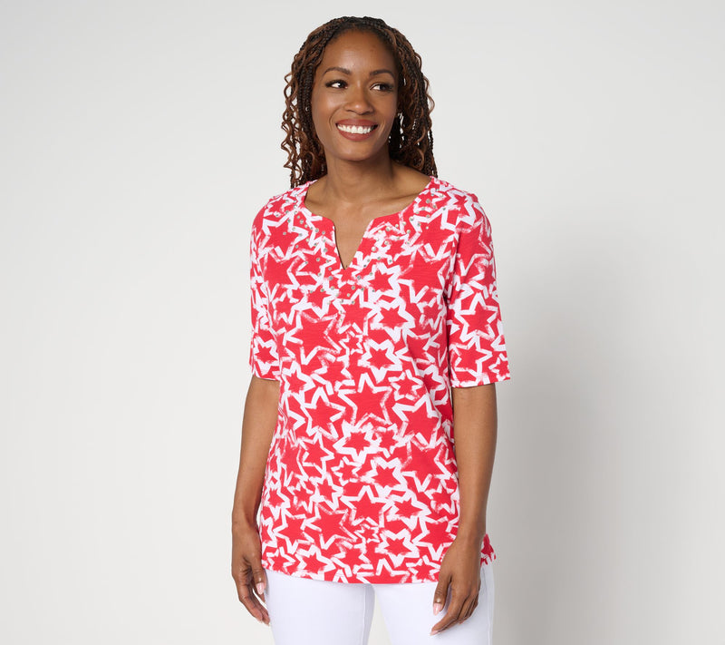 Quacker Factory Starlet Split Neck Elbow Sleeve Top — View 11