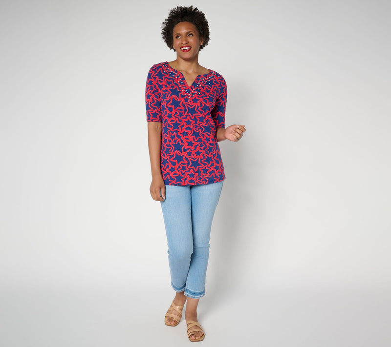 Quacker Factory Starlet Split Neck Elbow Sleeve Top — View 5