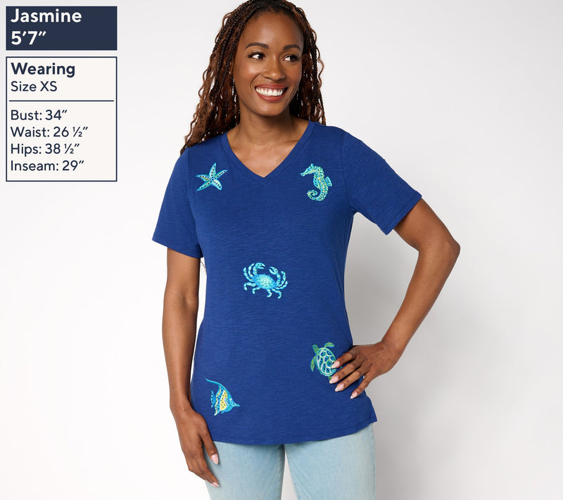 Quacker Factory Vitamin Sea Embroidered Short Sleeve Top — View 3