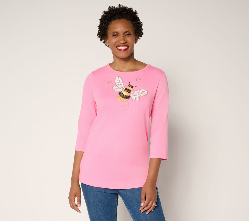 Quacker Factory The Bee's Knees Sequins & Beads 3/4 Sleeve Top — View 11