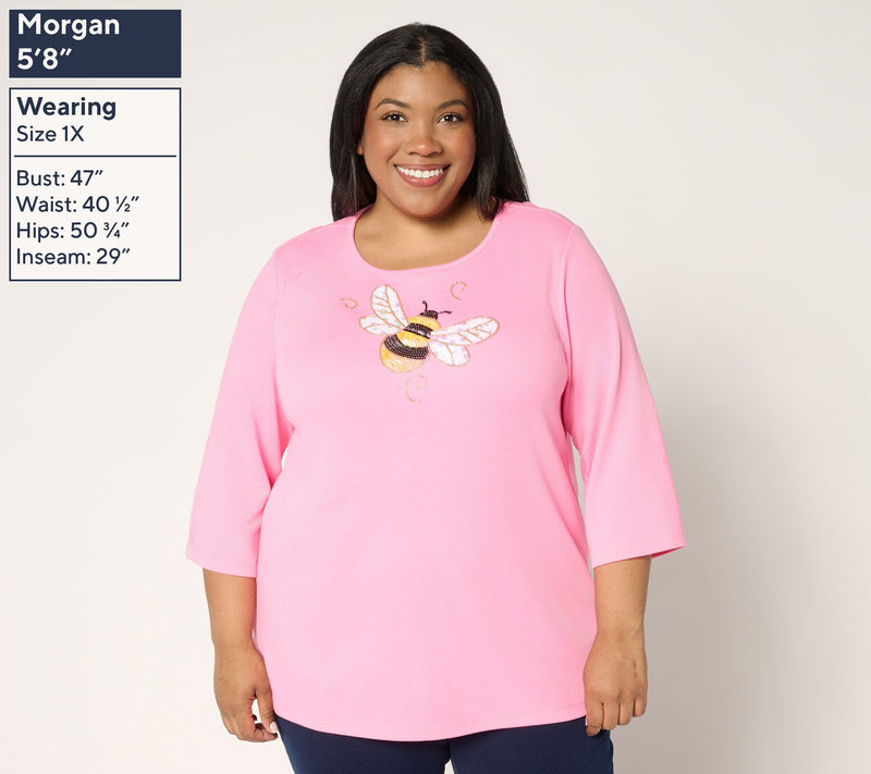 Quacker Factory The Bee's Knees Sequins & Beads 3/4 Sleeve Top — View 2