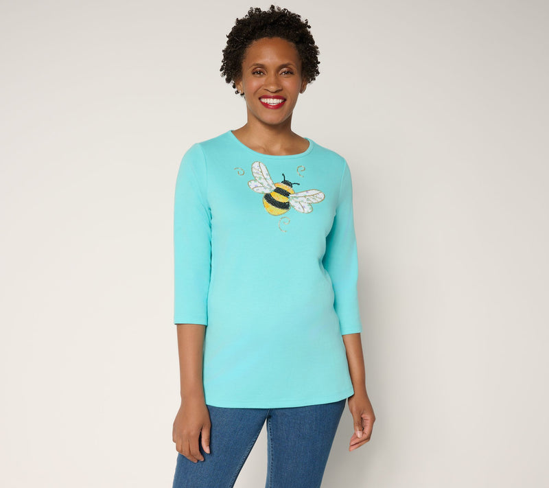 Quacker Factory The Bee's Knees Sequins & Beads 3/4 Sleeve Top — View 12