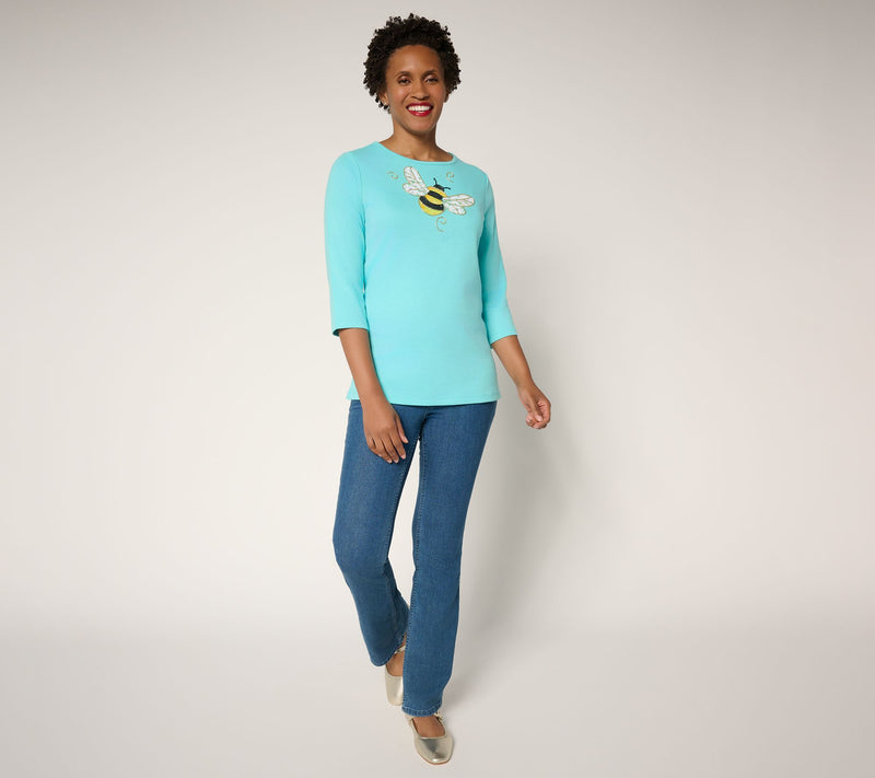 Quacker Factory The Bee's Knees Sequins & Beads 3/4 Sleeve Top — View 5