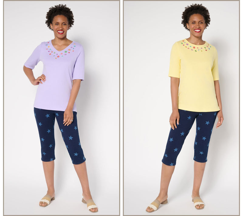 Quacker Factory Tiny Daisies Set of 2 Elbow Sleeve Tops — View 5