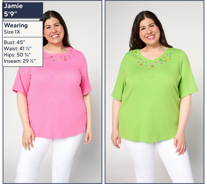 Quacker Factory Tiny Daisies Set of 2 Elbow Sleeve Tops — View 2