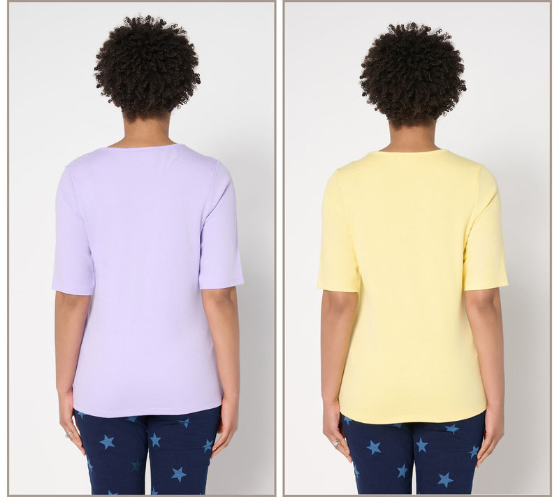 Quacker Factory Tiny Daisies Set of 2 Elbow Sleeve Tops — View 4