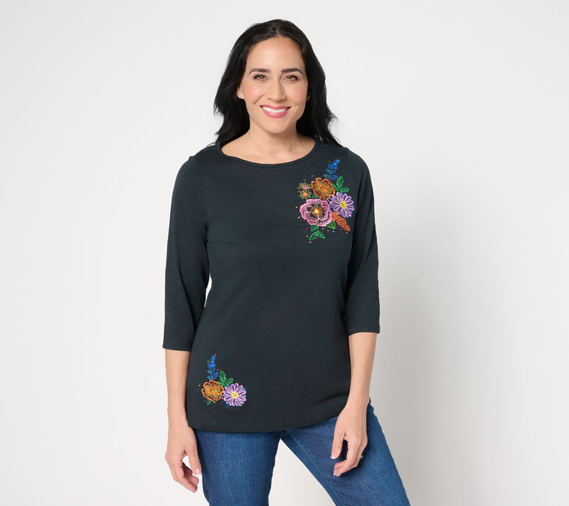 Quacker Factory Fresh Cut Bouquet Bateau 3/4 Sleeve Top — View 10