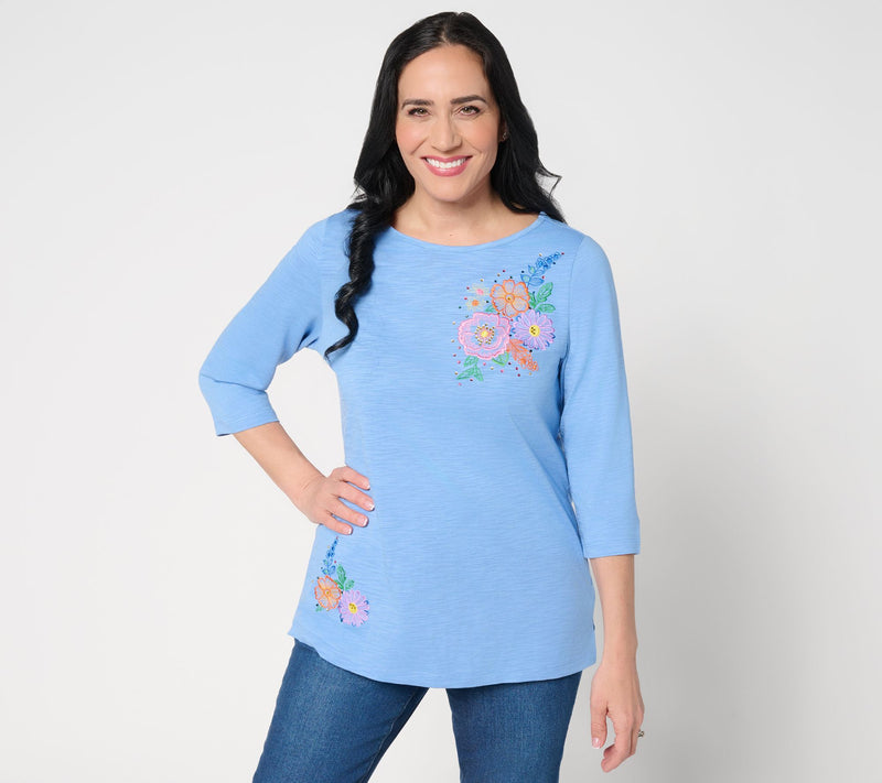 Quacker Factory Fresh Cut Bouquet Bateau 3/4 Sleeve Top — Main view