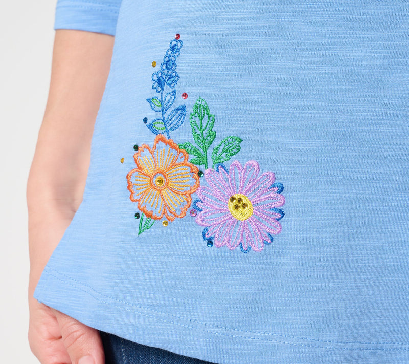 Quacker Factory Fresh Cut Bouquet Bateau 3/4 Sleeve Top — View 6