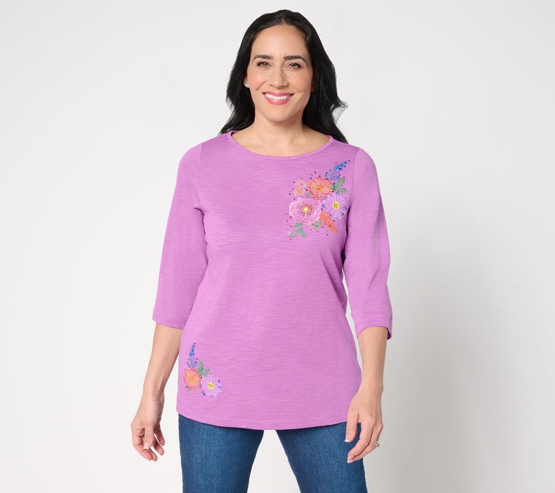 Quacker Factory Fresh Cut Bouquet Bateau 3/4 Sleeve Top — View 11