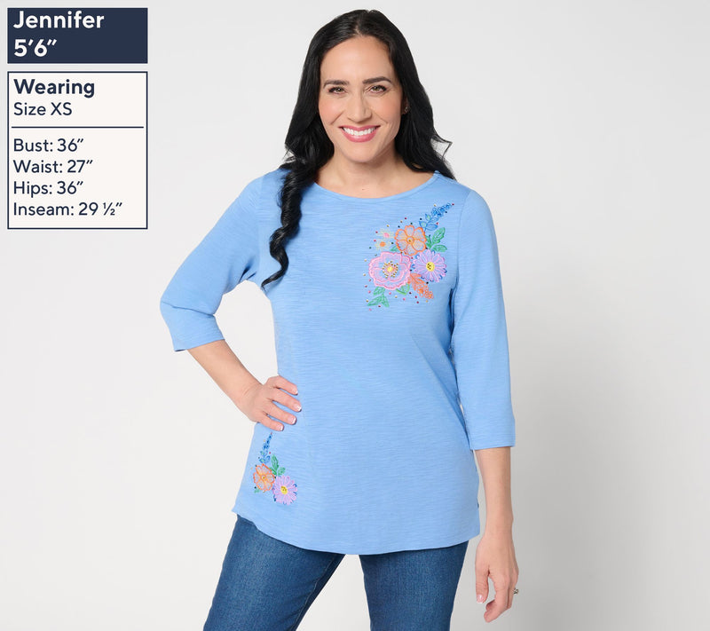 Quacker Factory Fresh Cut Bouquet Bateau 3/4 Sleeve Top — View 3