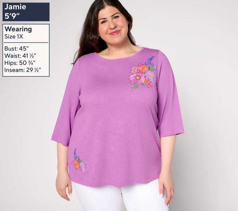 Quacker Factory Fresh Cut Bouquet Bateau 3/4 Sleeve Top — View 2
