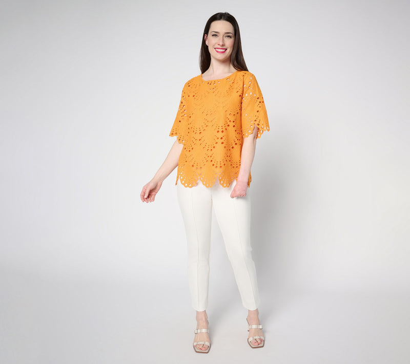BEAUTIFUL by Lawrence Zarian Tropical Eyelet Top with Knit Tank — View 4