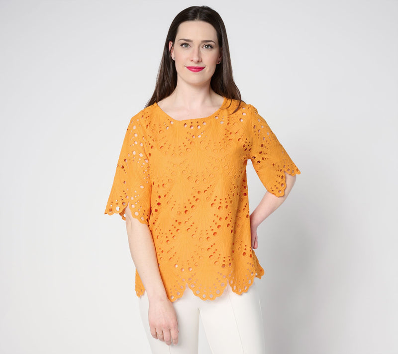 BEAUTIFUL by Lawrence Zarian Tropical Eyelet Top with Knit Tank — Main view